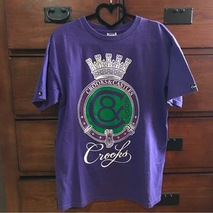 Crooks and Castles 2002 Purple and Green Crown Logo Tee, Mens Size Medium